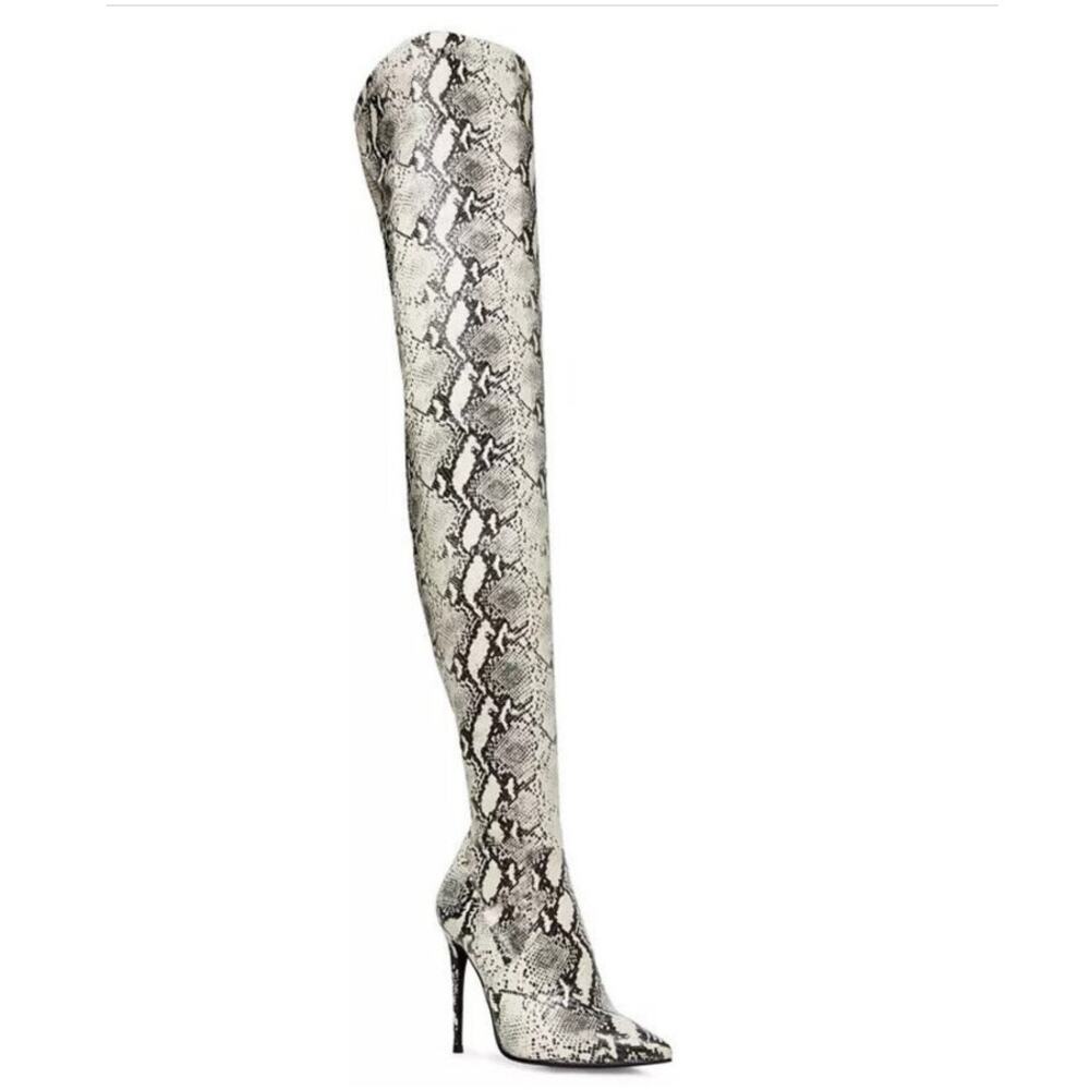 Steve Madden Dominique Over The Knee Snakeskin Heeled Boots Size 8